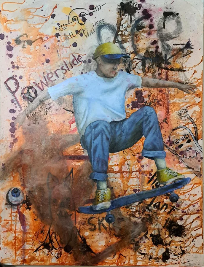 SK8R, a mixed media work by Kate Belton